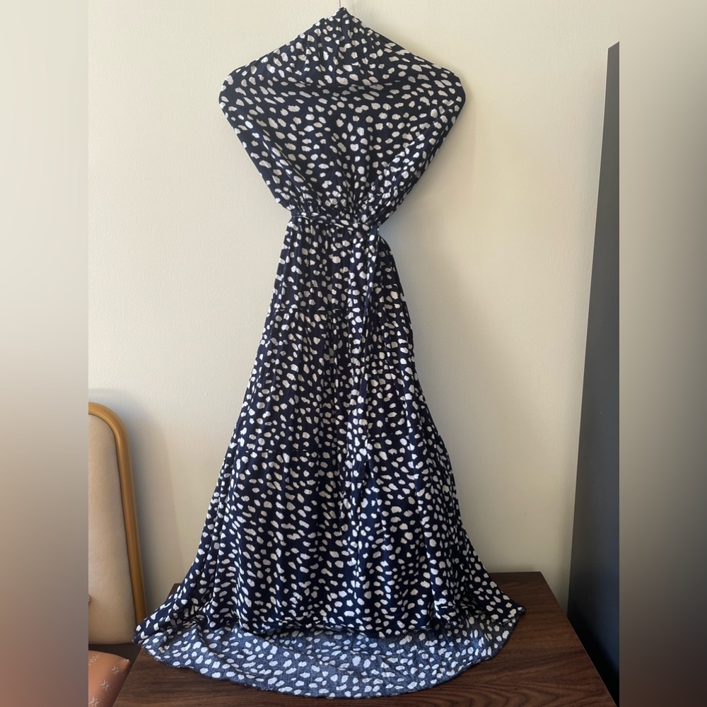 Navy Dotted Halter Maxi Dress - Picture 3 of 6
